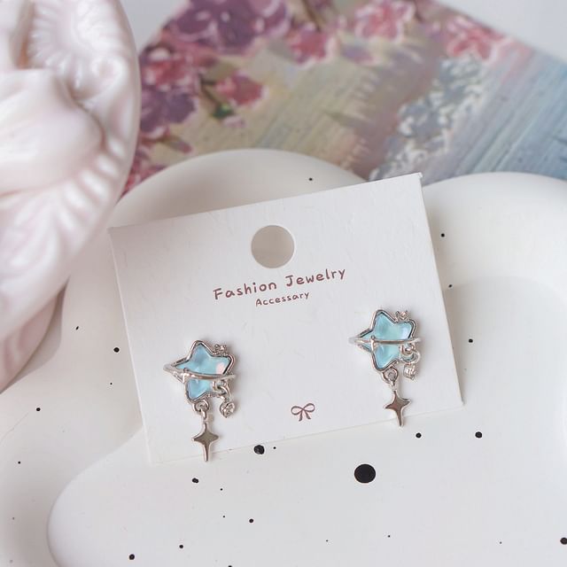 / On Earring Star Rhinestone Drop Clip