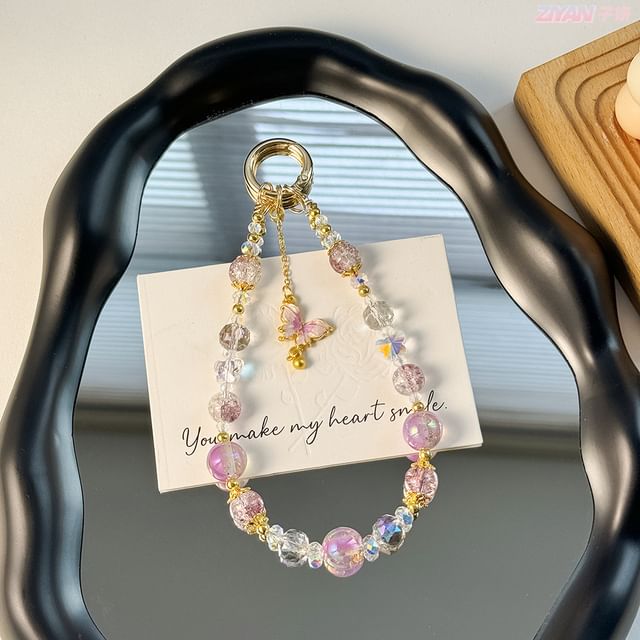 Butterfly Lanyard Crystal Pad Phone with Strap Faux