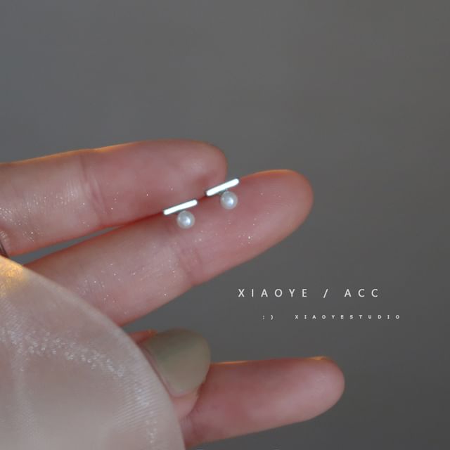 Faux Sterling Earring S925 Silver Stud Pearl