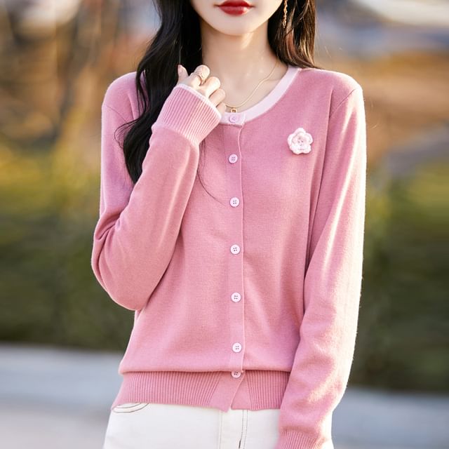 Mock Two-Piece Floral Print Button-Up Cardigan