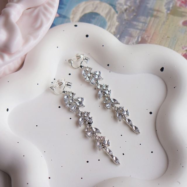 Clip-On Drop Rhinestone / Earring Leaf
