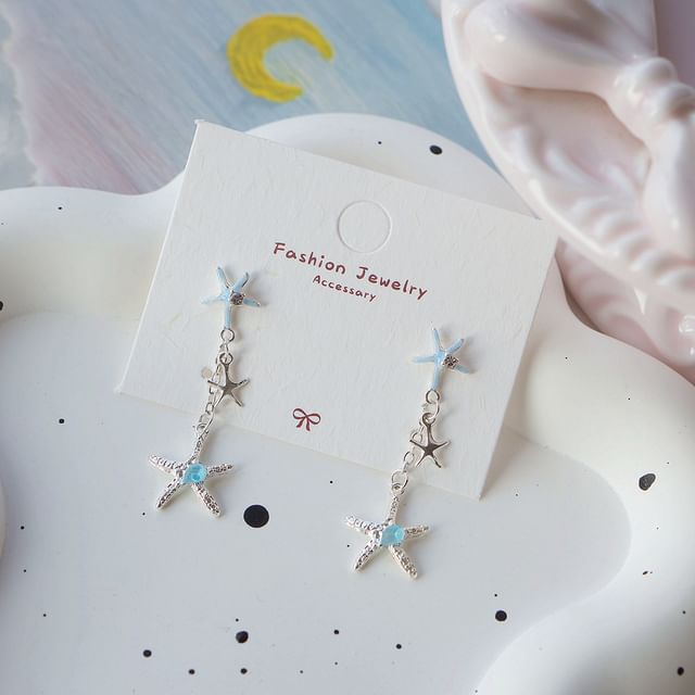 925 Drop Sterling Earring Clip-On Silver Rhinestone Starfish /