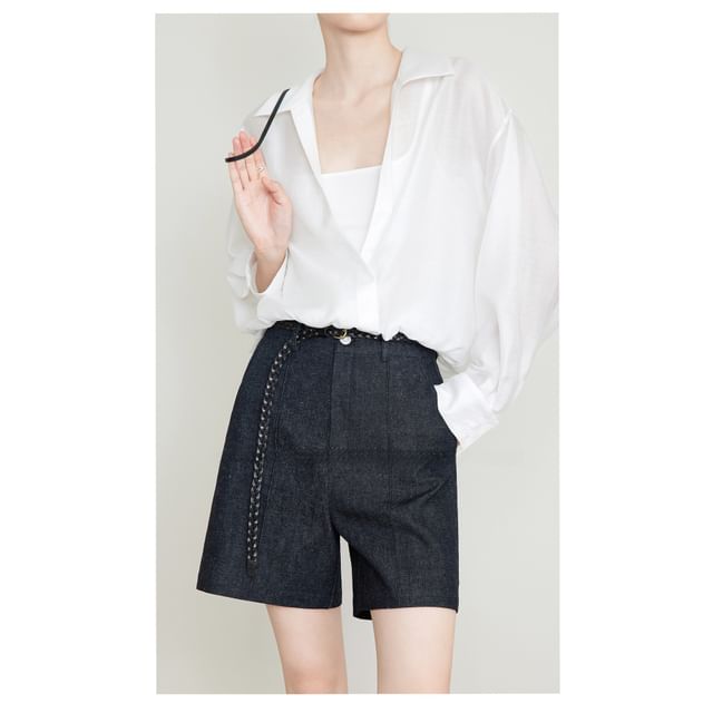 V-Neck Denim Button-Up Vest / Shorts