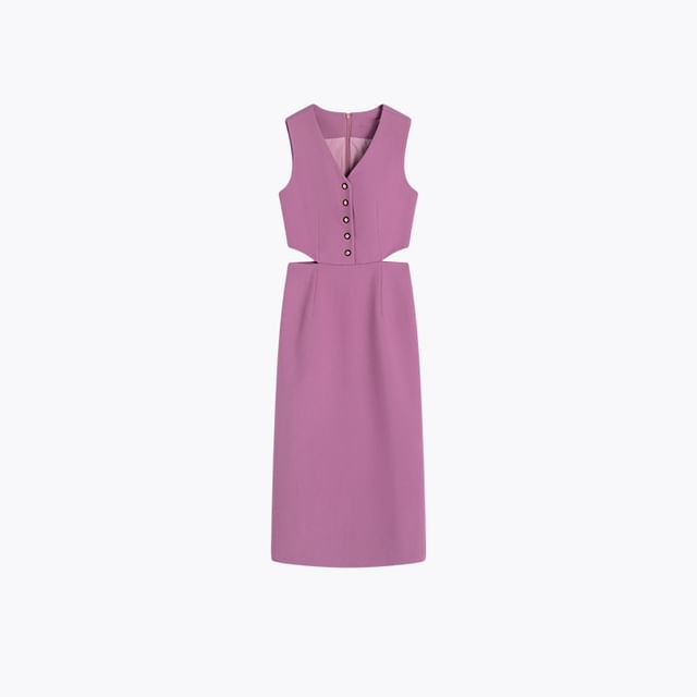 Sleeveless V-Neck Cutout Plain Maxi Sheath Dress