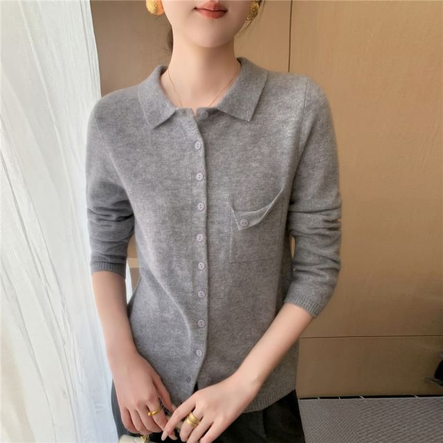 Plain Button-Up Knit Polo Shirt