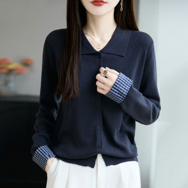 Plain Collared Button-Up Cardigan