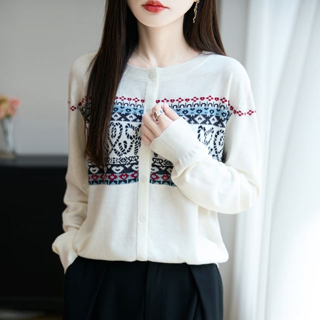 Printed Button-Up Cardigan