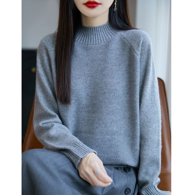 Long-Sleeve Mock Neck Sequin Raglan Knit Top