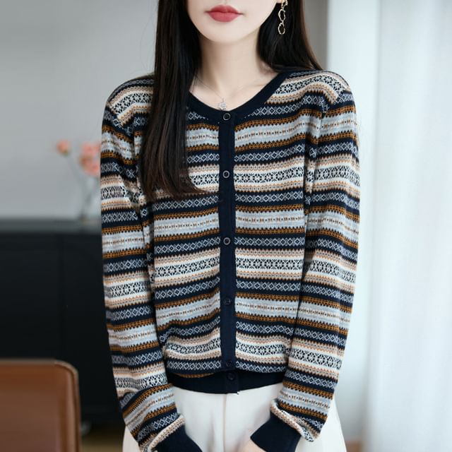 Round Neck Color Block Cardigan