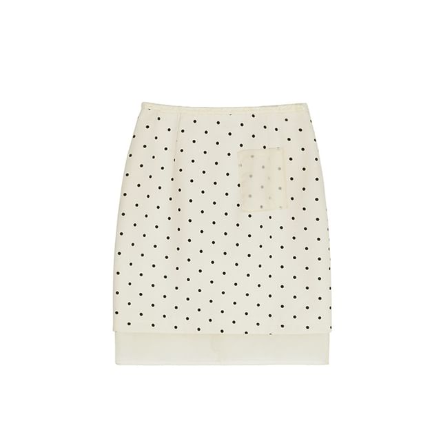 Long-Sleeve Band Collar Dotted Flower Accent Blouse / High Rise Pencil Skirt