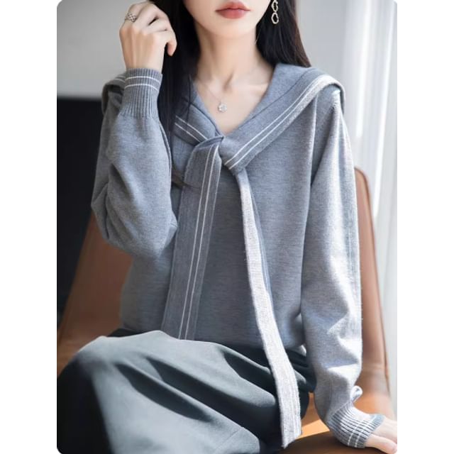 Sailor Collar Striped Trim Sweater