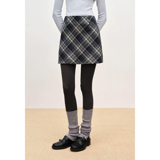 High Waist Plaid Mini A-Line Skirt