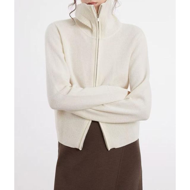 Turtleneck Ribbed Zip Cardigan