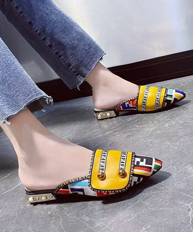Sandalen Zehen spitz Spleißen einzigartige Slide Leder gelb Faux