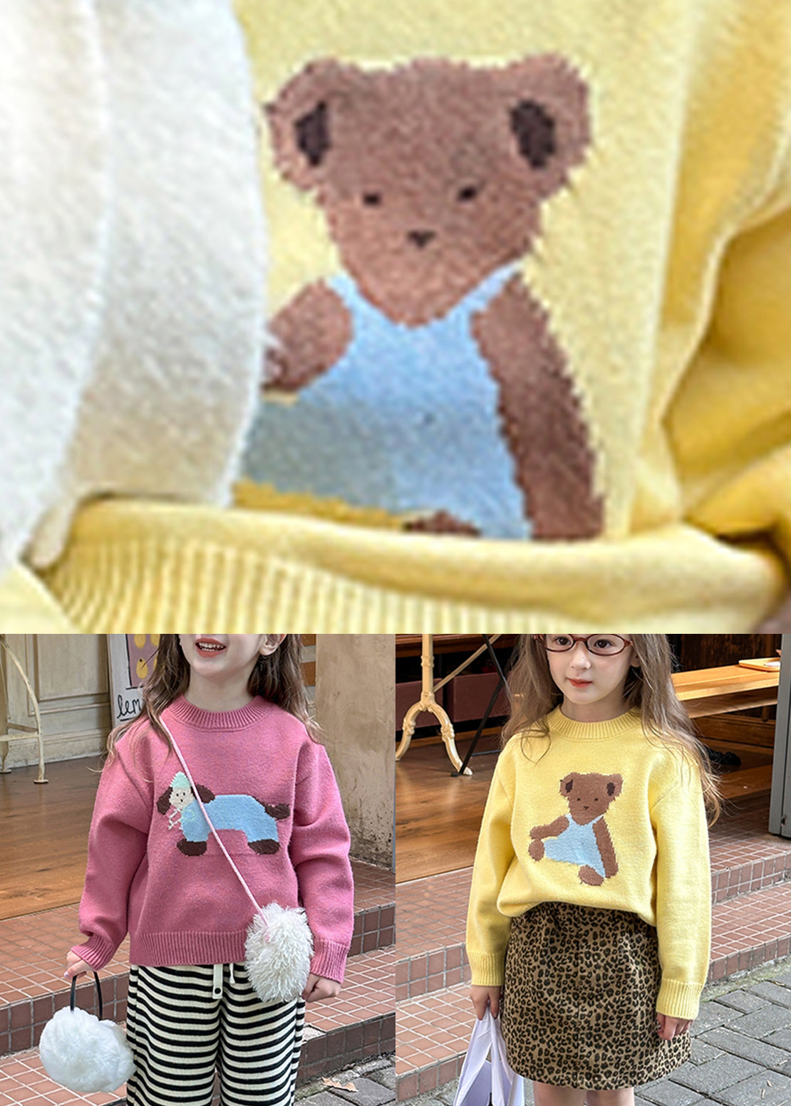 Pull jaune à col rond en coton patchwork pour enfant, printemps TP036