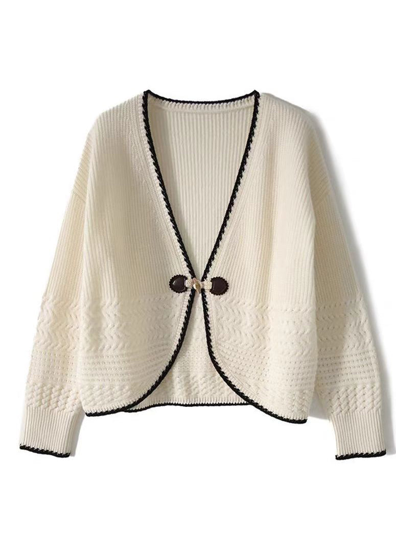 Cardigan en laine beige à col en V pour femme, automne QC049