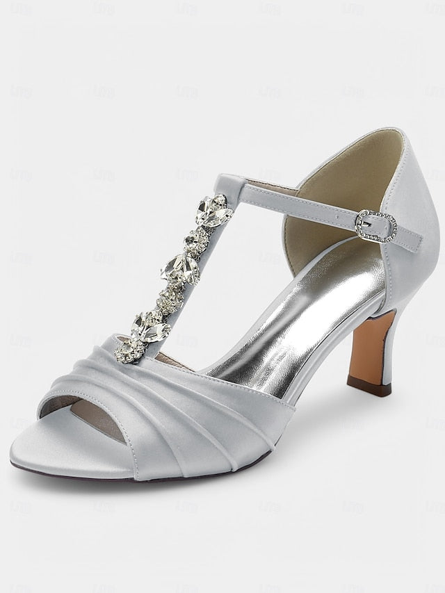 Detail Bridal Crystal Open-Toe Satin with – White Heels