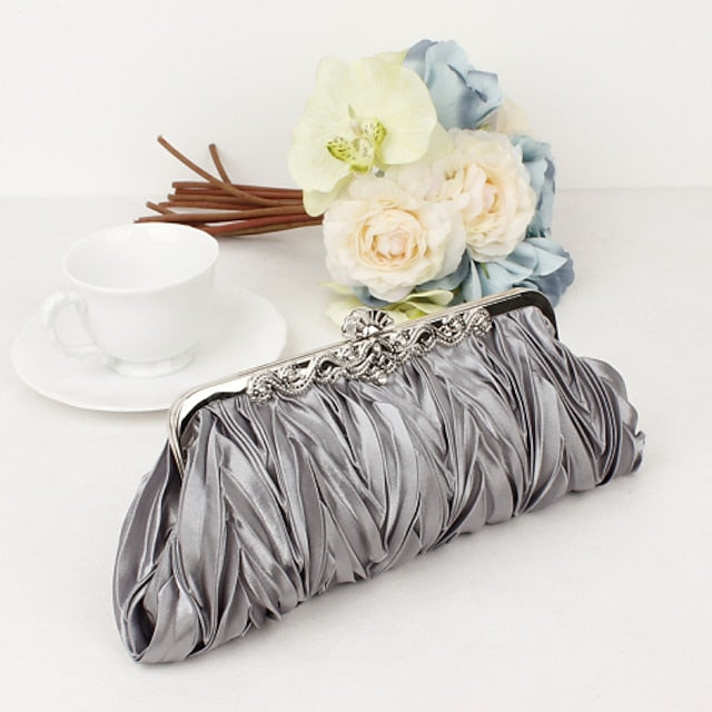 Pleated Satin – Women's Evening White Clutch Elegant