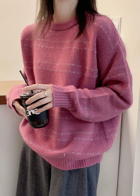 Art Pink O Neck Gemütlicher Baumwoll-Strickpullover Herbst QX029