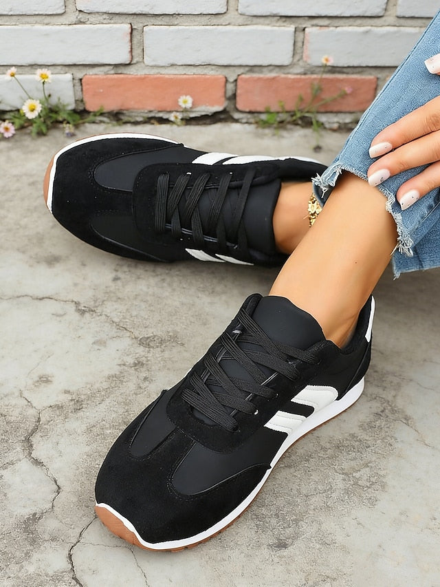 Women's Green Retro Stripe Sneakers – Breathable Low-Top