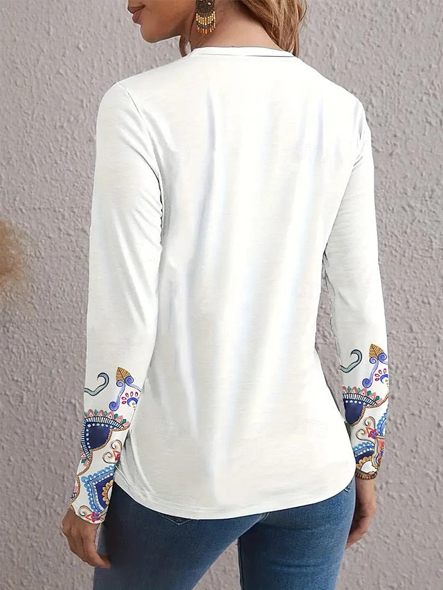 Women's T shirt Crew Neck Long Sleeve Tunic Letter Casual
