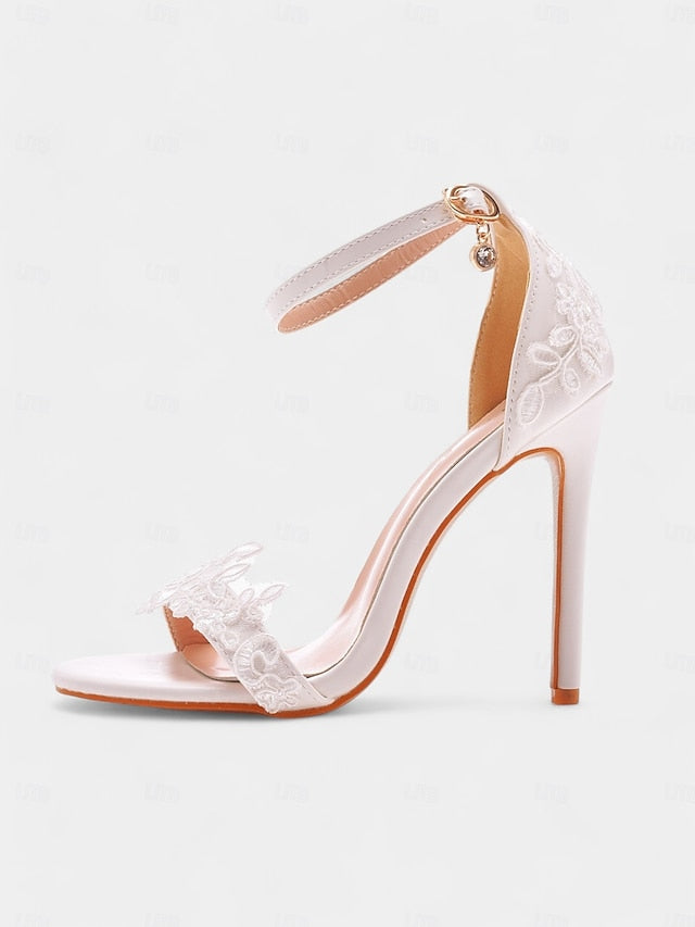 Lace Wedding with Strap Heels Ankle White Women's Stiletto