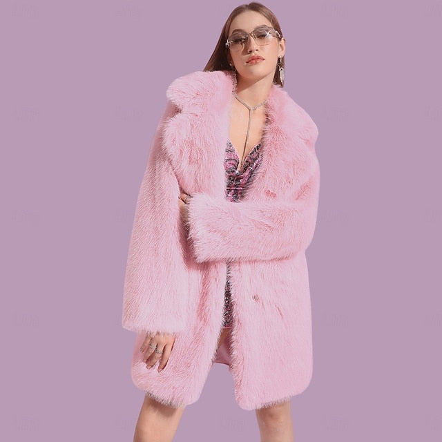 Warm Comfortable Knitting Fur Coat Faux Women's Pocket