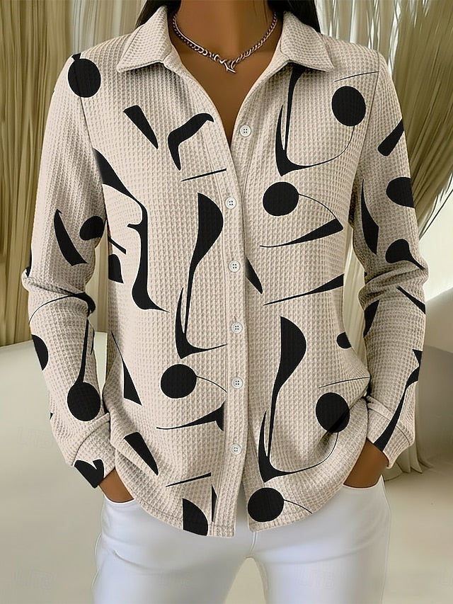 Women's Waffle Shirt Blouse Buttons Print Geometric