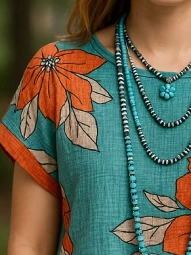 Women's Summer Tops Casual Beach Short Sleeve Crew Neck