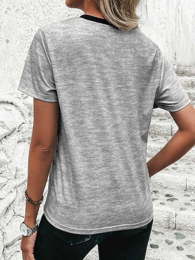 Women's T Shirt Casual Color Block Print Short Sleeve