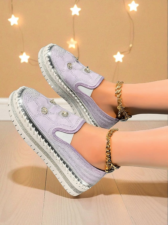 Women's Platform with Sneakers Slip-On Studs Red Rhinestone