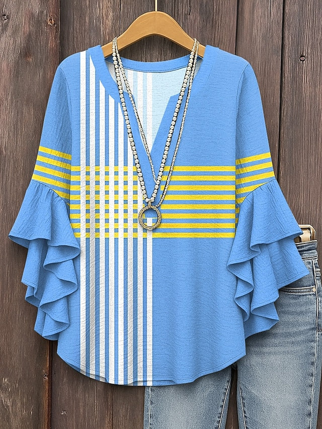 Women's Blouse V Neck Graphic Geometric Striped Elegant