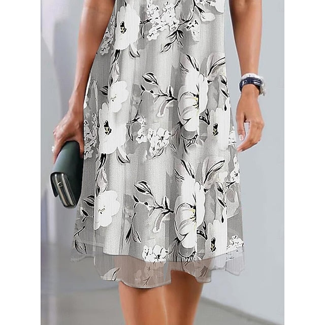 Robe mi-longue à manches en mousseline de soie pour femme, tenue de vacances à fleurs