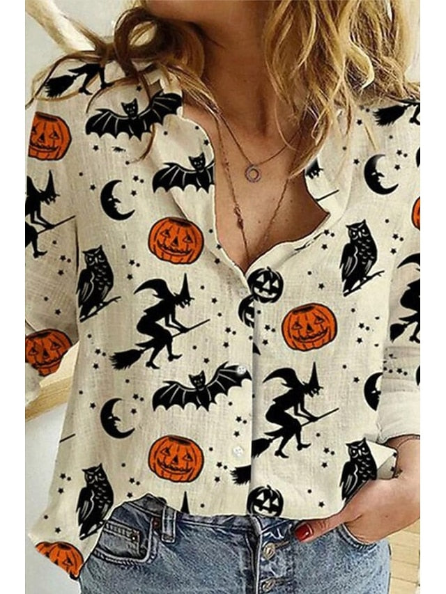 Women's Shirt Linen Like Breathable Lightweight Skulls
