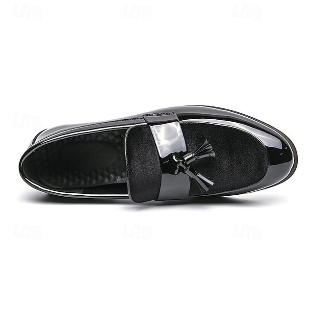 Black Faux – Patent Loafers Men's Velvet Tassel Leather