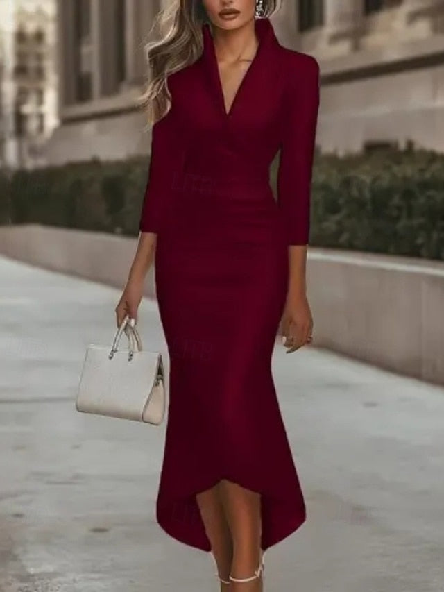 Women's Midi Dress Satin Dress Black Dress Party Dress