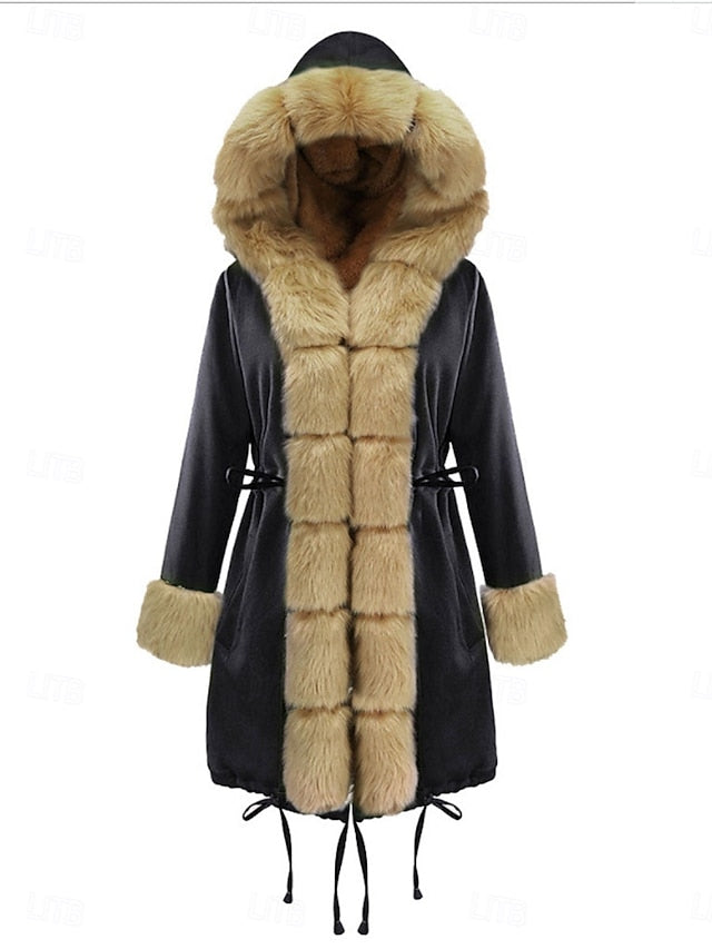 Fur Coat Breathable Collar Women's Pocket Faux Warm