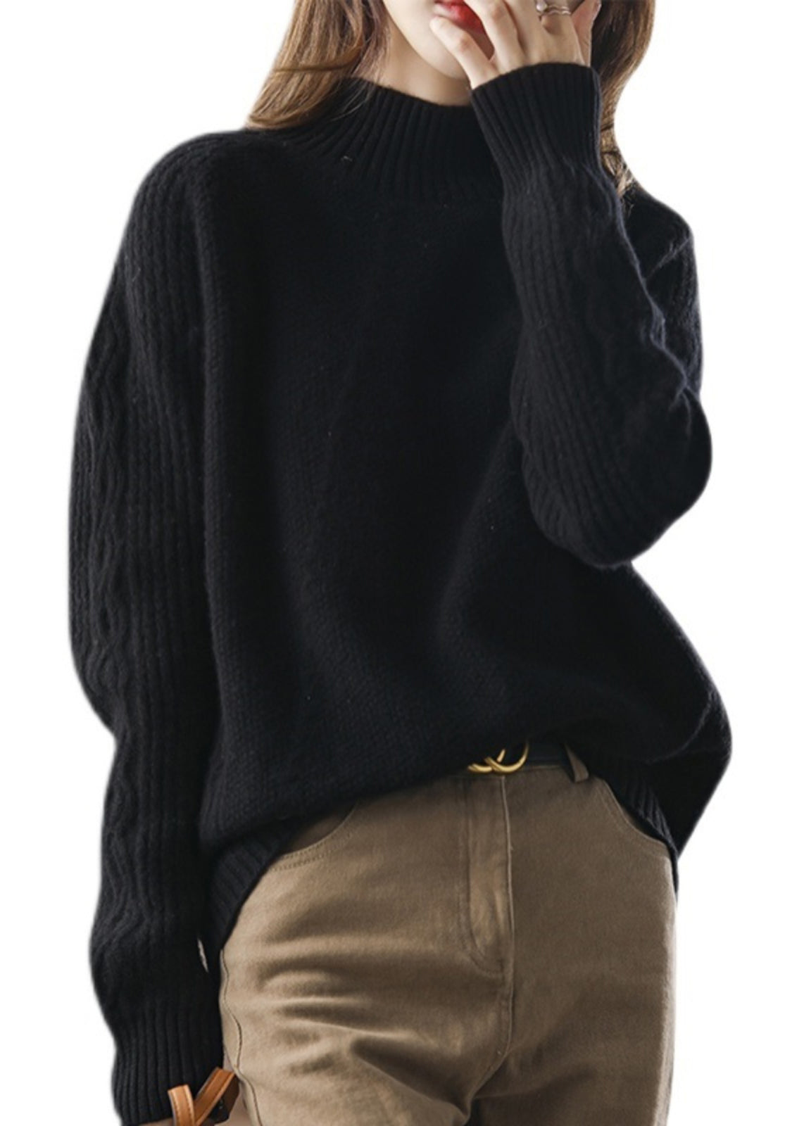 Pulls modernes en tricot de coton épais à col roulé et patchwork d'abricots pour l'automne QP044