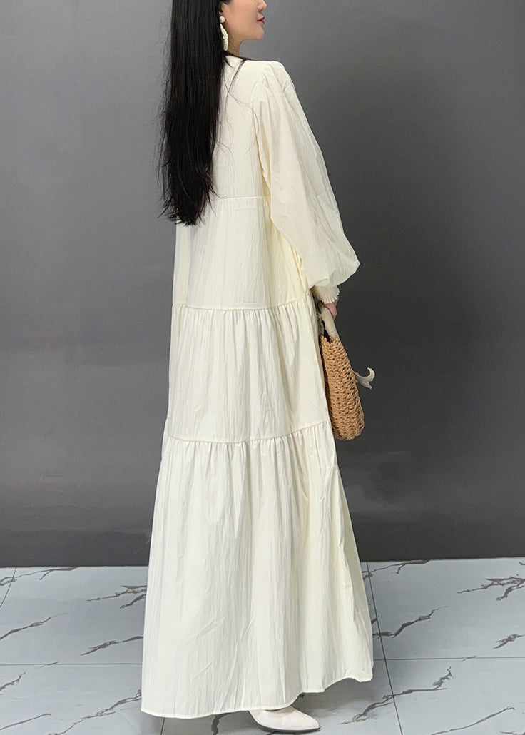 Robe élégante en coton beige avec poches et boutons imprimés Automne AJ1020