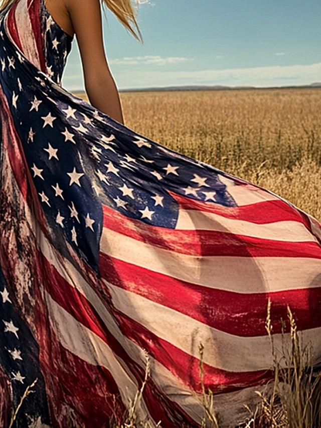Women's Patriotic Maxi Dress A Line Dress Slip Dress