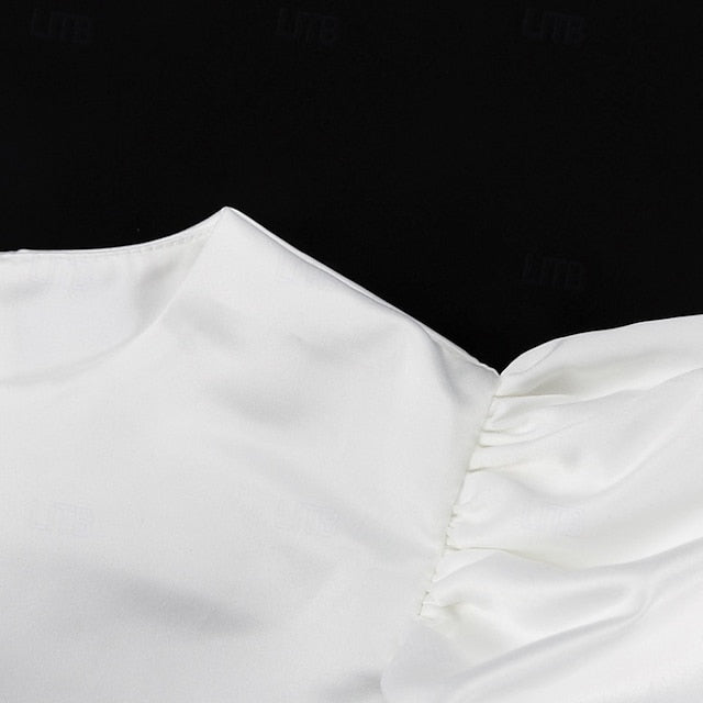 Women's Elegant Dressy Satin Top Blouse Ruched Plain