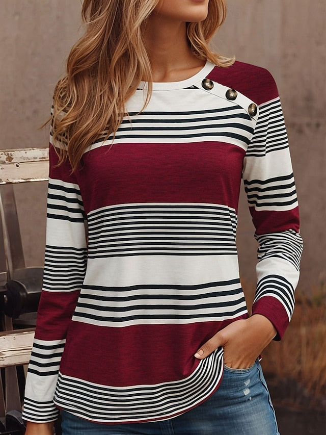 Women's Tunic T Shirt Buttons Print Graphic Geometric