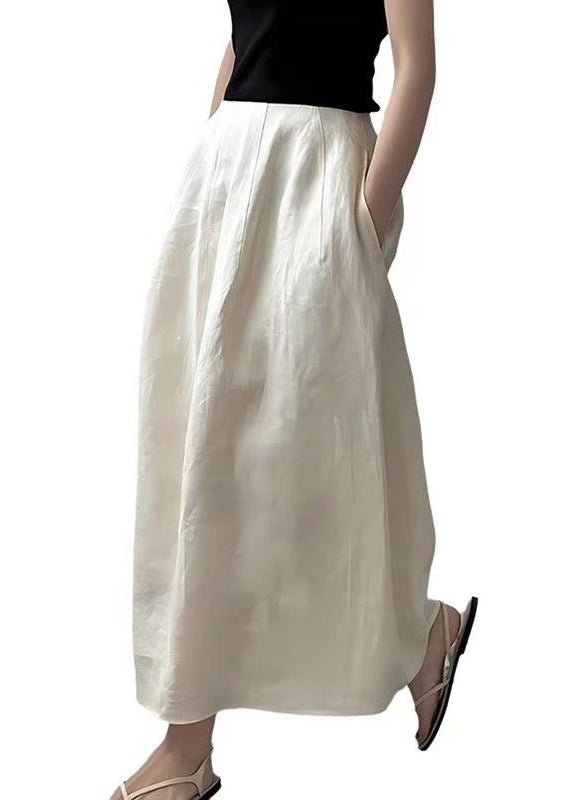 Cotton Beige Solid Pockets High Skirts Summer Waist New