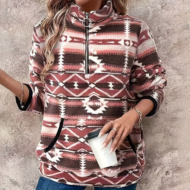 Women's Zip Up Sweatshirt Double Fuzzy Sweatshirt Thick