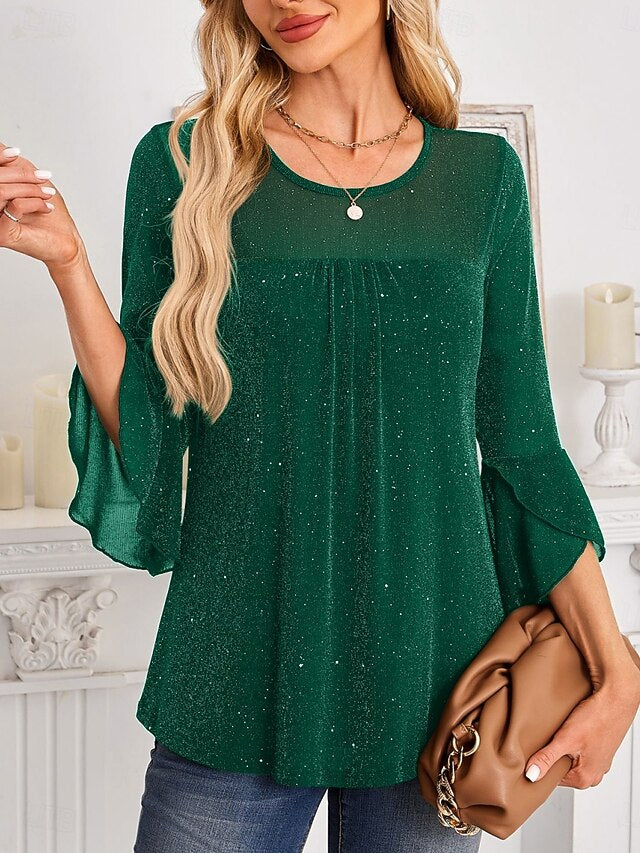 Women's Shirt Blouse Mesh Plain Stylish Classic Modern Long