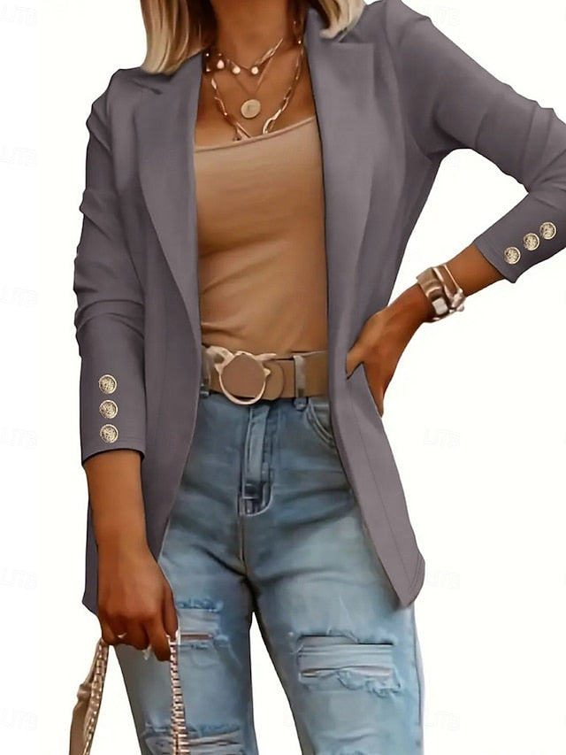 Women's Blazer Dress Pants Long Sleeve Shirt Collar Plain