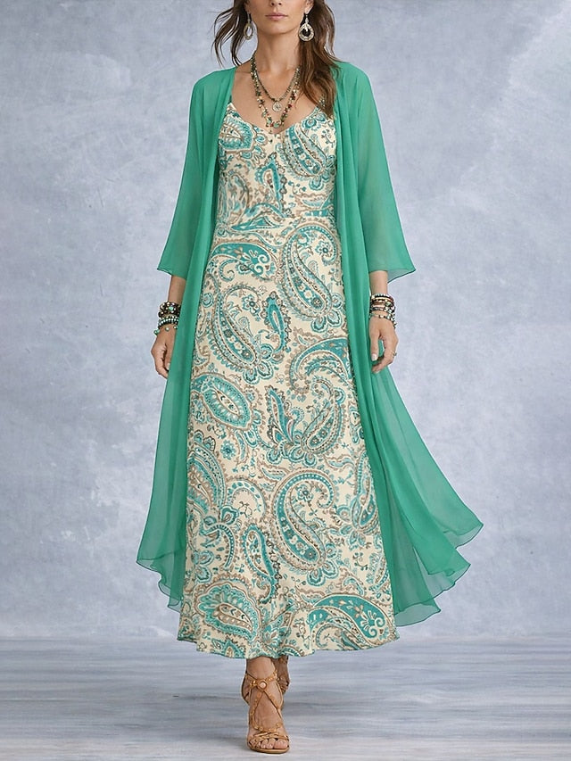 Women's Dress Set A Line Dress Vacation Boho Floral Graphic