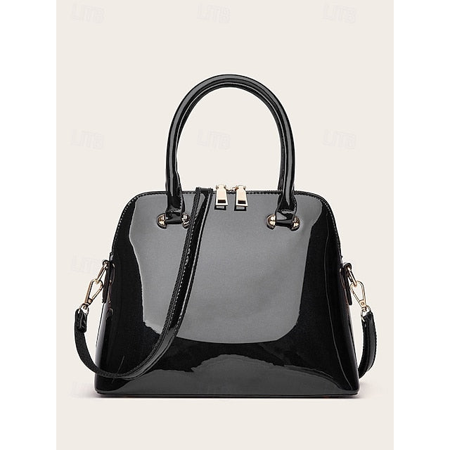 Women's Elegant Patent Shiny Tote Green Leather - Bag