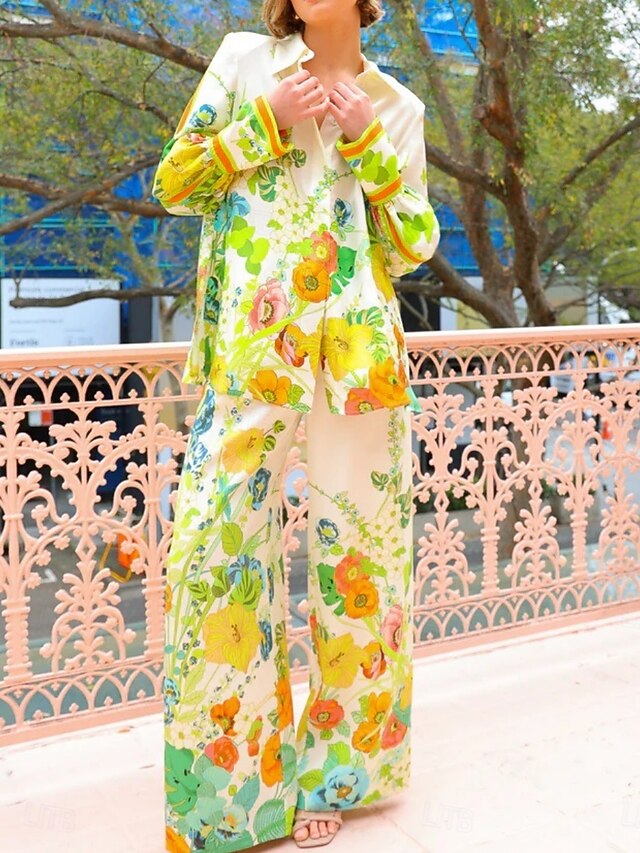 Women's Shirt Blouse Wide Leg Pants Long Sleeve Shirt