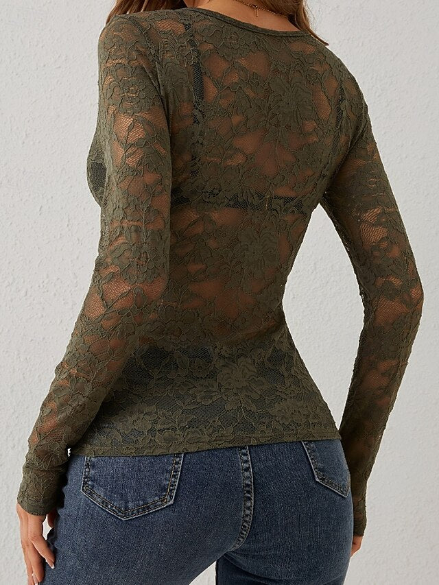 Women's Blouse Lace Tops Lace Plain Stylish Sexy Long